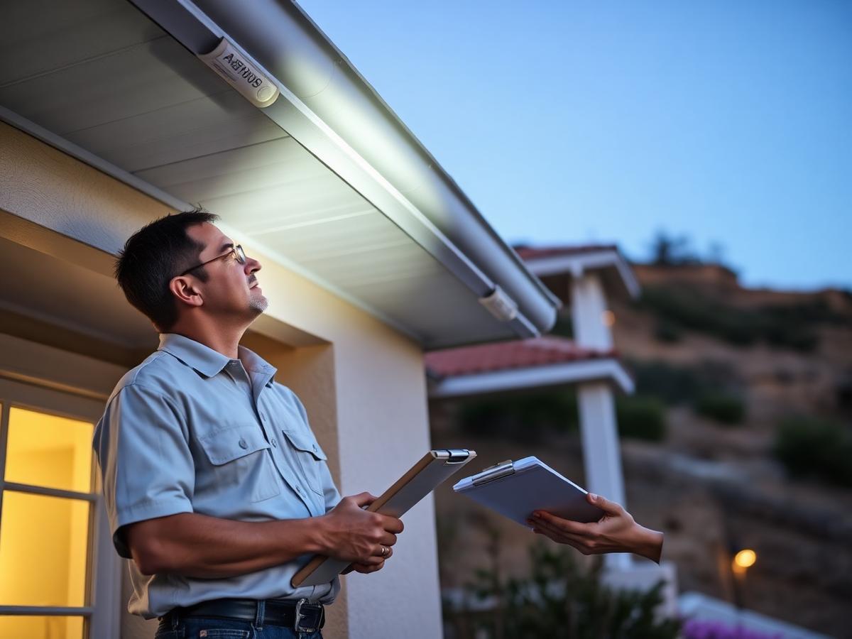 Inspector examining eaves and soffits